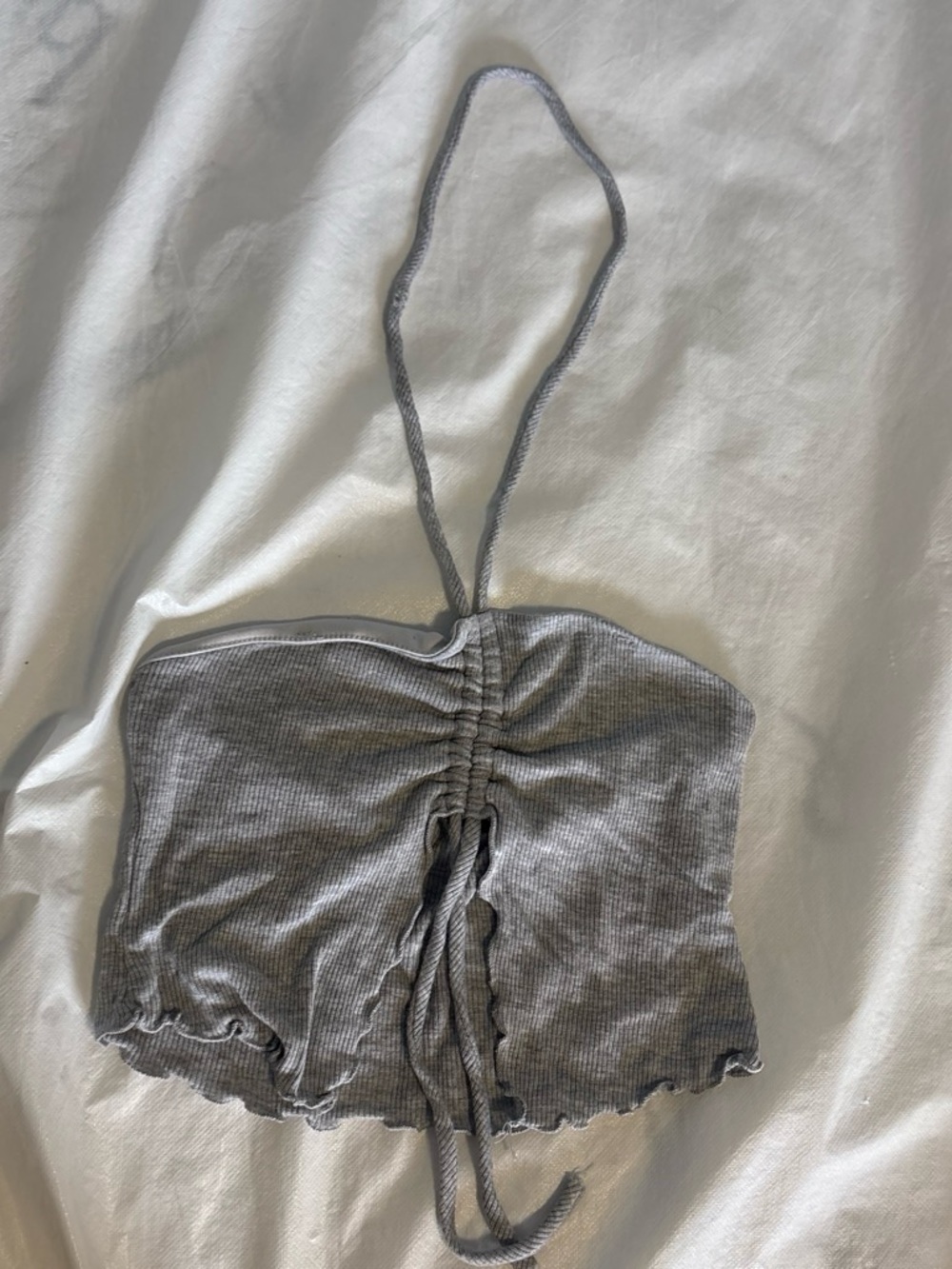 Gray Ribbed Ruched Halter Crop Top - Women Intimates & Sleepwear